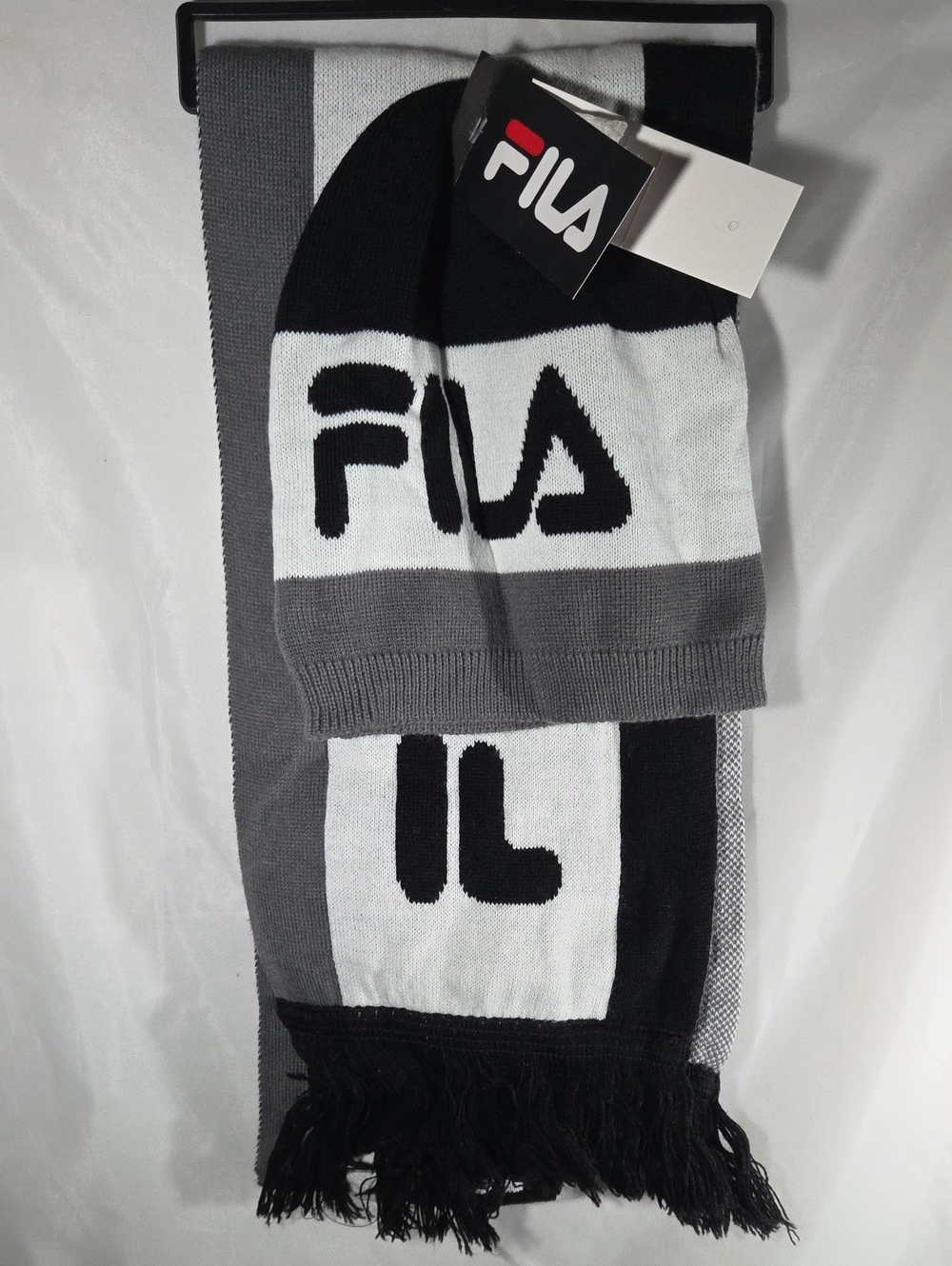 Fila Black, White & Gray Logo Knit Scarf